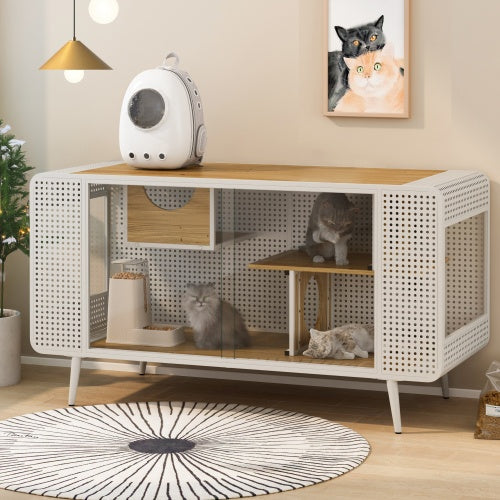 Spacious Cat House with Tempered Glass Doors