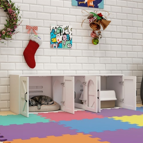 Modern Dual Cat Litter Box Furniture – White
