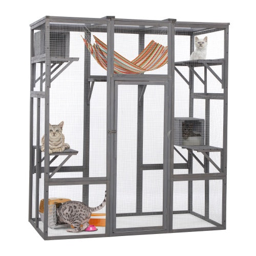 Oversized Luxury Cat House & Outdoor Catio – Grey