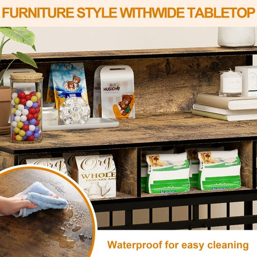 Rustic Brown Dog Crate Furniture with Drawers & Divider