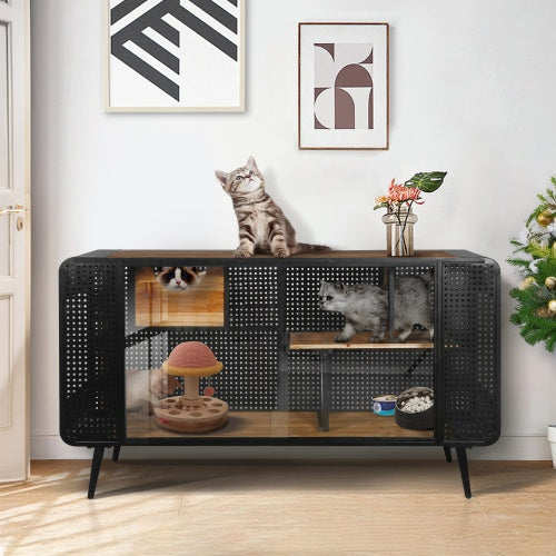 Spacious Cat House with Tempered Glass Doors