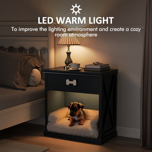 Vintage Pet Bed Cabinet with LED Lighting & Storage Drawers – Blue