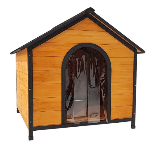 Solid Wood Luxury Dog House with Feeding Station & Toy Storage