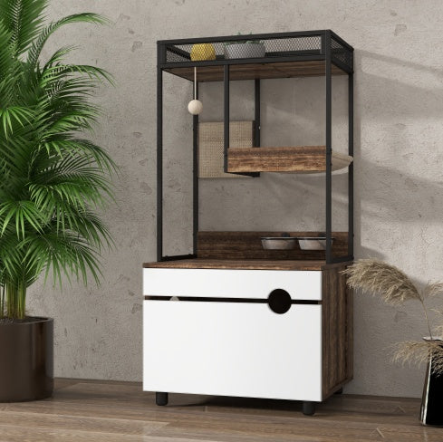 Cat Litter Box Enclosure with Cat Tree Tower