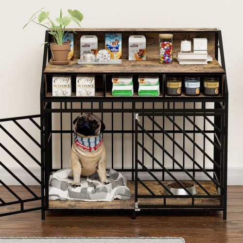 Rustic Brown Dog Crate Furniture with Drawers & Divider