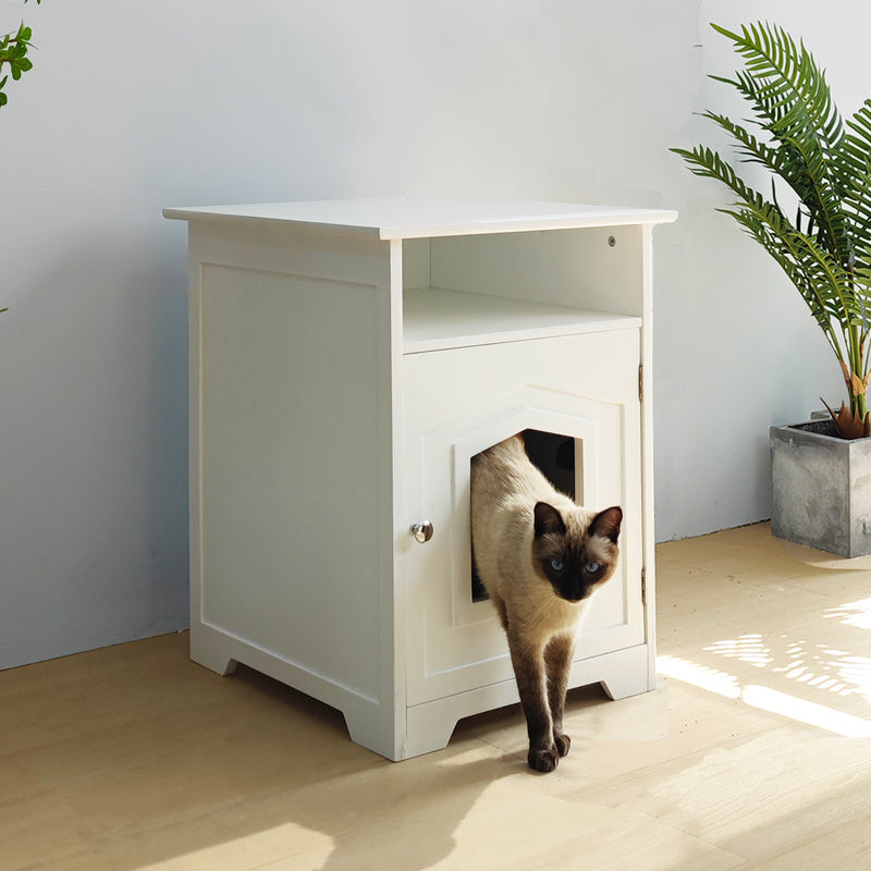 Wooden Cat Toilet Cabinet with Cozy Nest Space