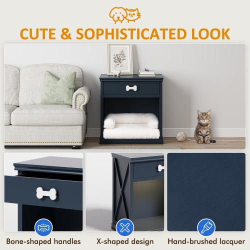 Vintage Pet Bed Cabinet with LED Lighting & Storage Drawers – Blue