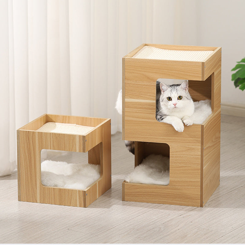 Solid Wood Double-Layer Sisal Cat Nest