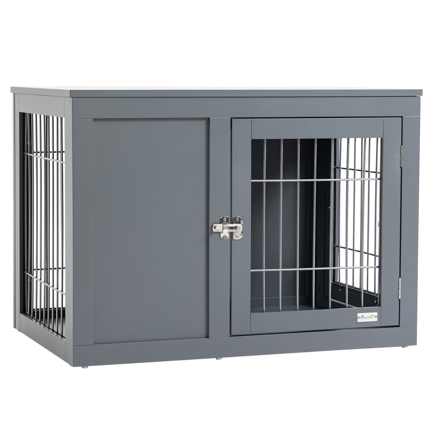 Modern Metal & Wood Dog Crate End Table – Grey