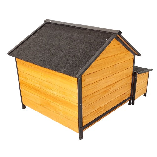 Solid Wood Luxury Dog House with Feeding Station & Toy Storage