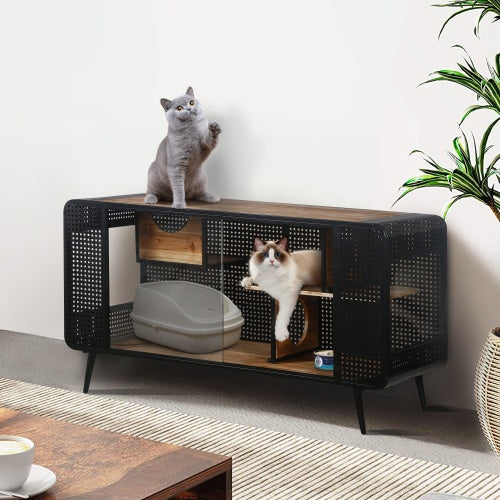 Spacious Cat House with Tempered Glass Doors