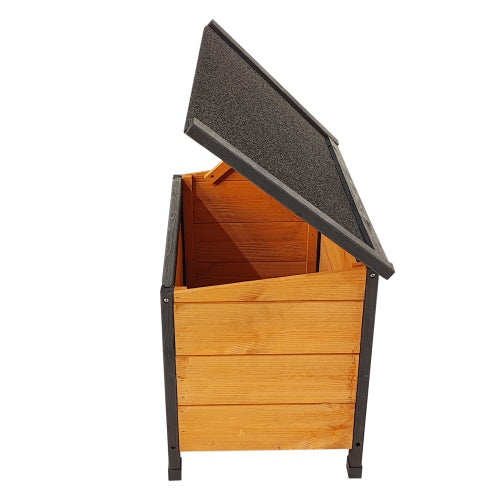 Solid Wood Luxury Dog House with Feeding Station & Toy Storage