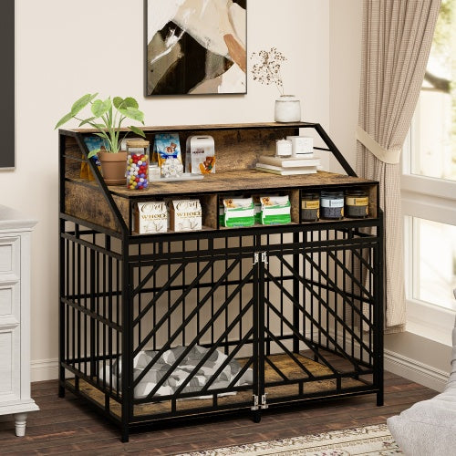 Rustic Brown Dog Crate Furniture with Drawers & Divider
