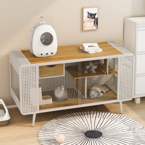 Spacious Cat House with Tempered Glass Doors