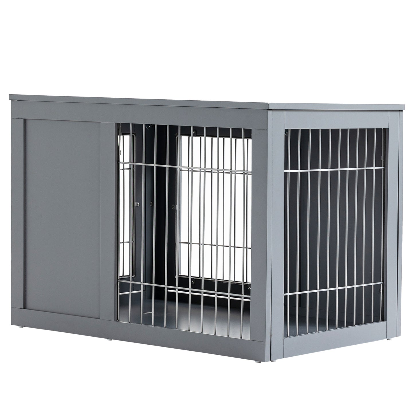 Modern Metal & Wood Dog Crate End Table – Grey