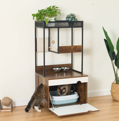 Cat Litter Box Enclosure with Cat Tree Tower