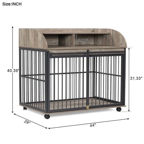 Luxury Dog Crate Coffee Table with Storage & Wheels – Grey