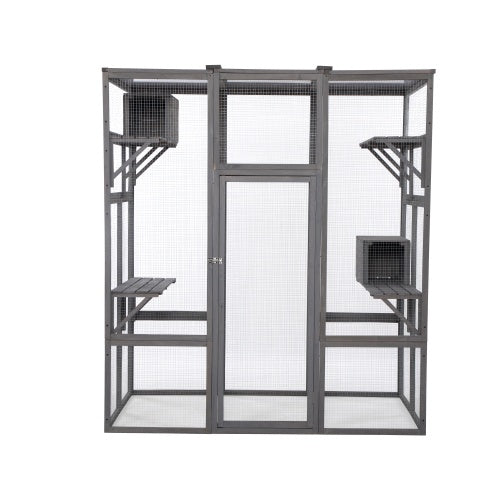 Oversized Luxury Cat House & Outdoor Catio – Grey