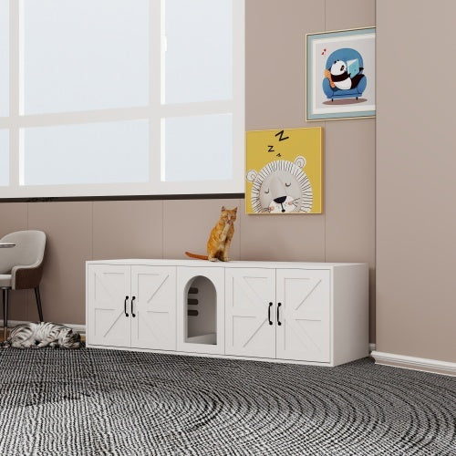 Modern Dual Cat Litter Box Furniture – White