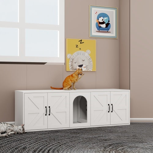 Modern Dual Cat Litter Box Furniture – White