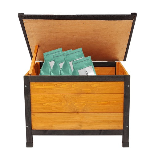 Solid Wood Luxury Dog House with Feeding Station & Toy Storage