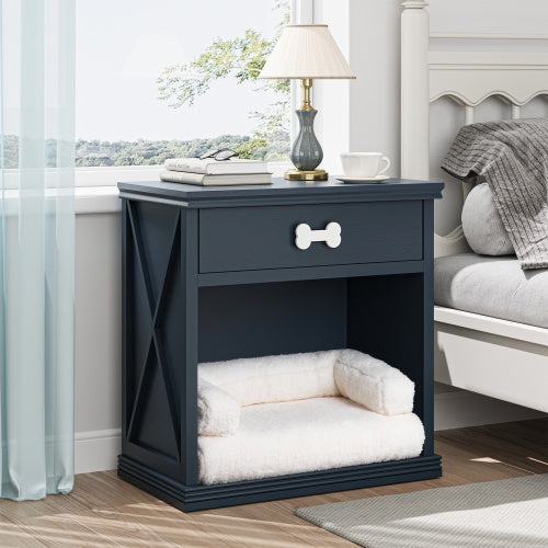 Vintage Pet Bed Cabinet with LED Lighting & Storage Drawers – Blue